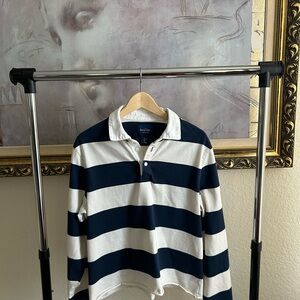 Savile Row Men's Striped Polo Shirt - Navy and White